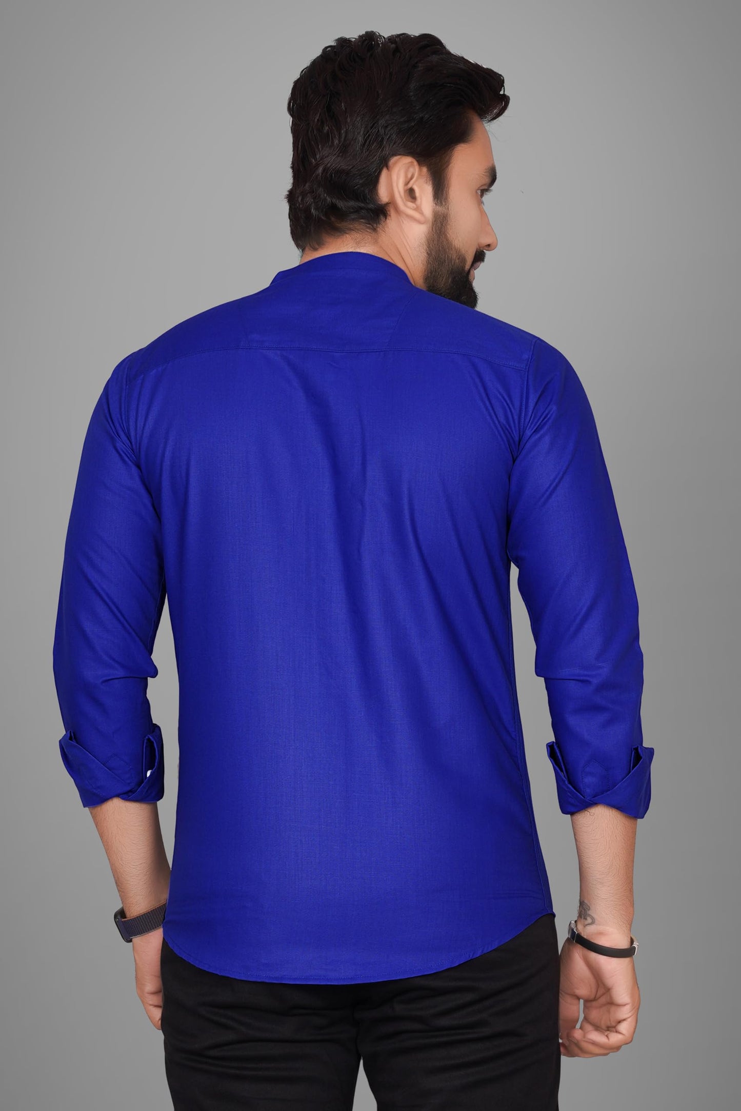 Besix MenS Cotton Solid Shirt With Mandarin Collared Full Sleeve Button Closure Curved Hem Straight Length And One Pocket | Mdr