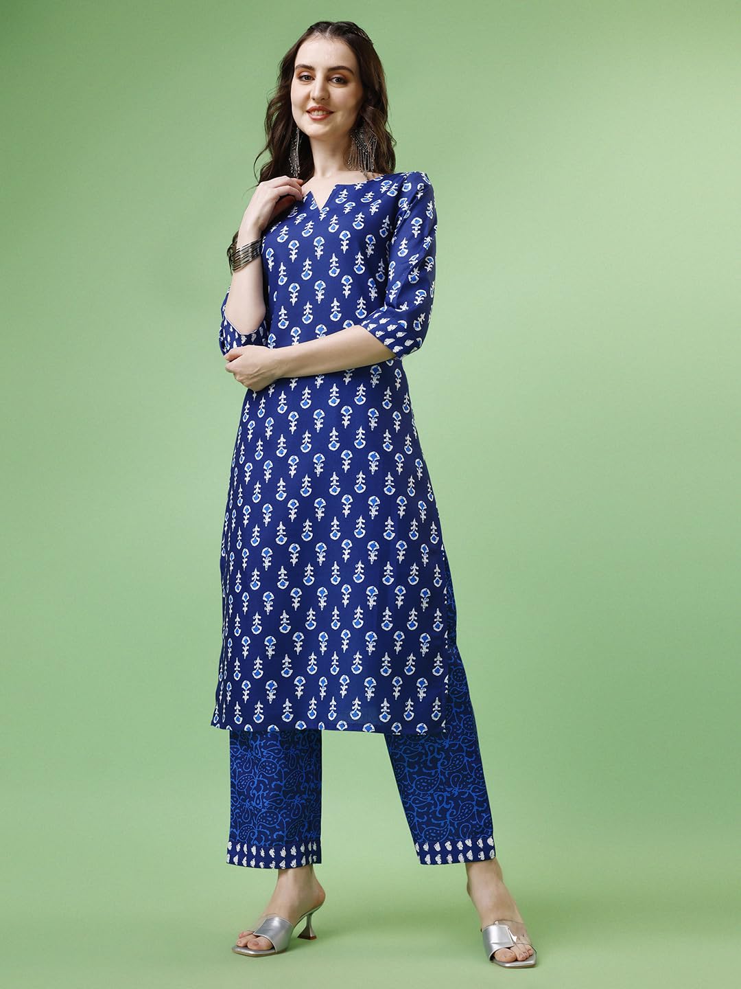 Yashika Women Women's Trendy Printed Straight Cotton Blend Kurta Palaazo Set