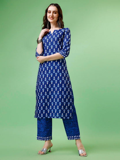 Yashika Women Women's Trendy Printed Straight Cotton Blend Kurta Palaazo Set
