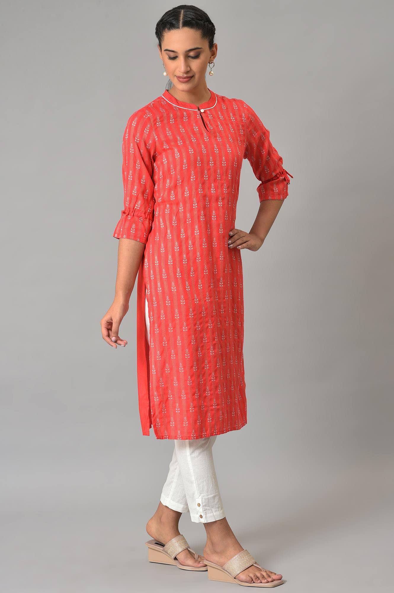 Aurelia WomenS Rayon Solid Regular Pink Printed Dobby Kurta (23Fea13799-702937