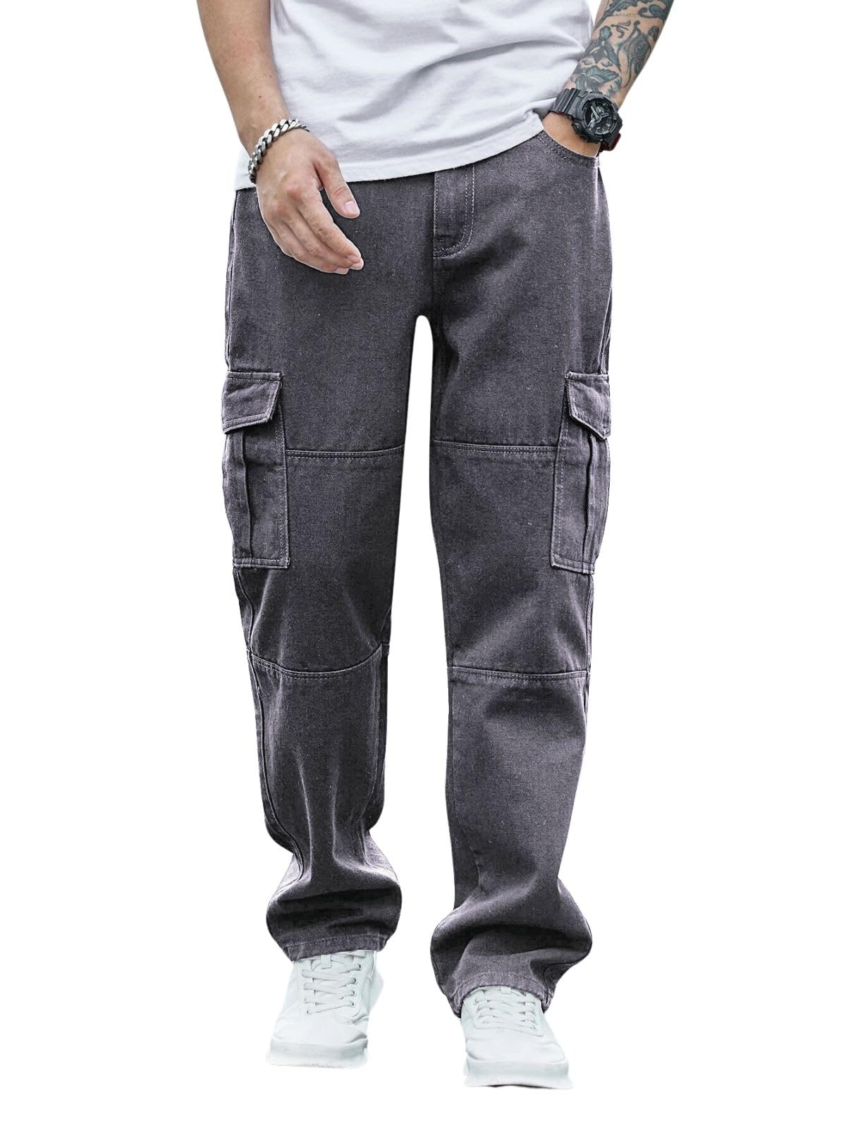 Greciilooks Regular Cargo Pant Baggy Loose Fit Grey