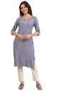 Aurelia Women's Grey Yarn Dyed Cotton Blend Straight Kurta