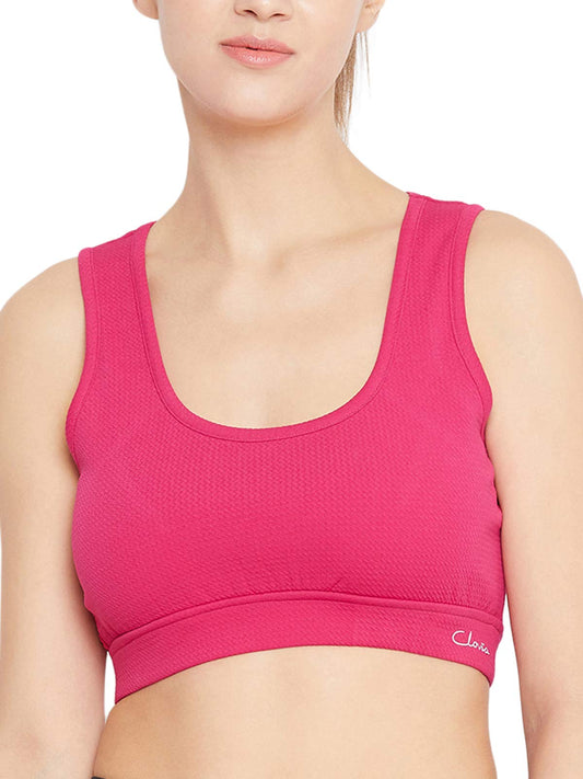 Clovia Womens Polyester Wire Free Sports Bra Sports Sports Bra (BR2056P14L_Pink_L)