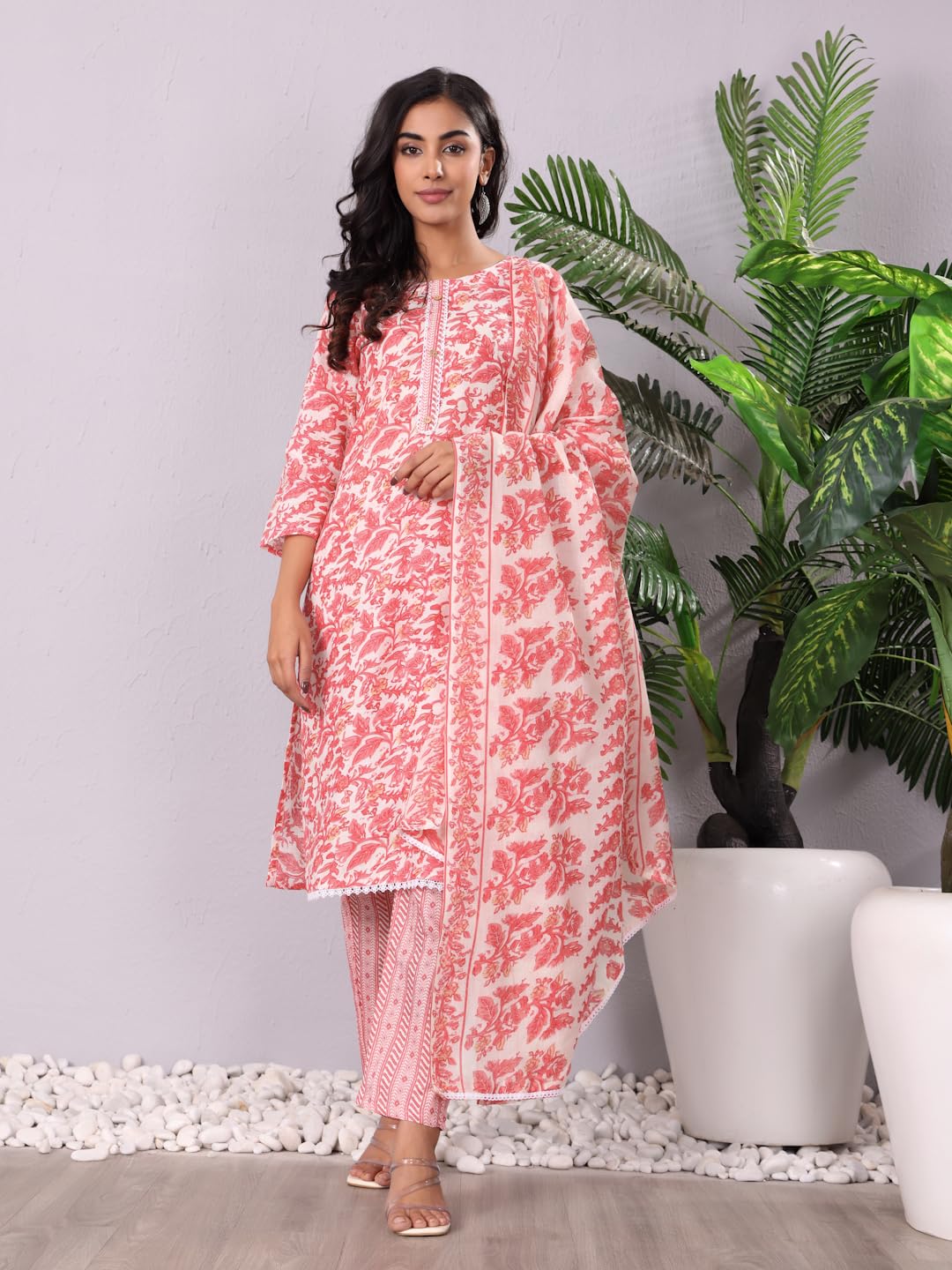 Varanga Women Ethnic Printed Kurta With Trouser & Dupatta  Comfortable Cotton Set, Stylish And Coordinated Look, Perfect For Cas