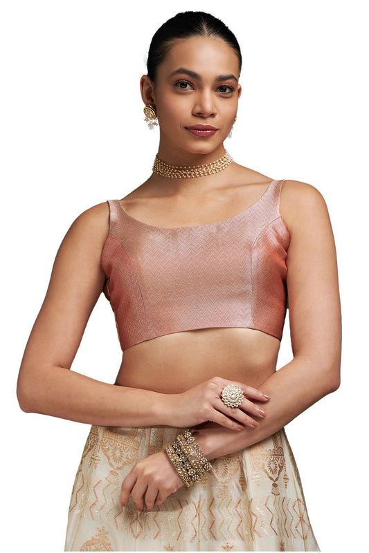 Soch Womens Peach Chevron Woven Design Tussar Padded Blouse