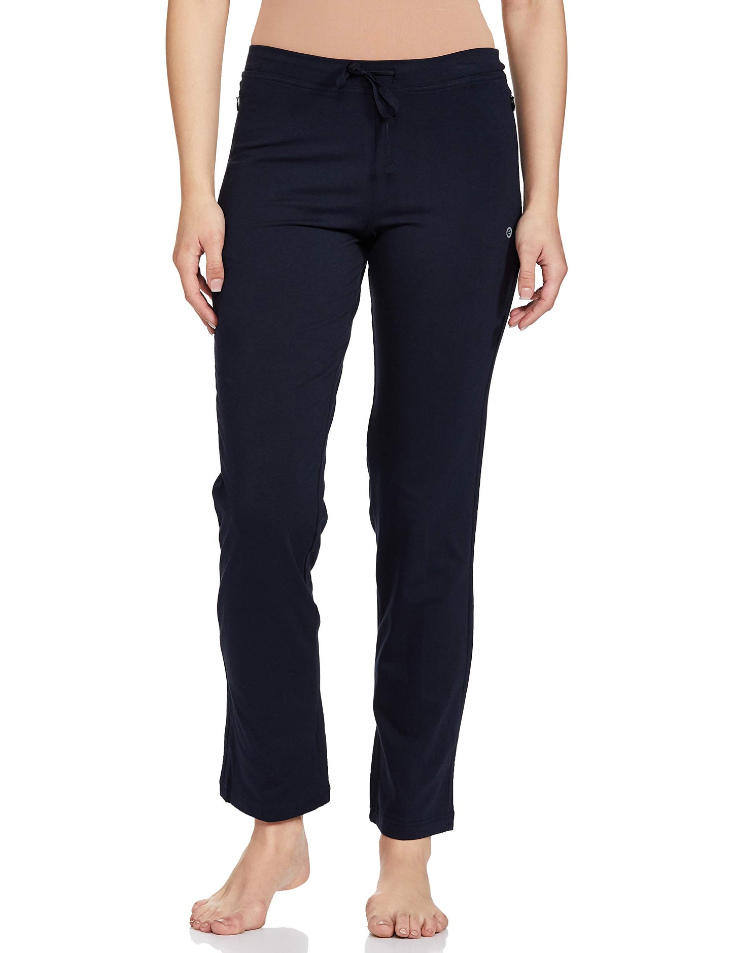 Enamor Essentials Womens Mid Rise Slim Fit Straight Leg Breathable Stretch Cotton Lounge Pants with Drawstring and Invisible Zip
