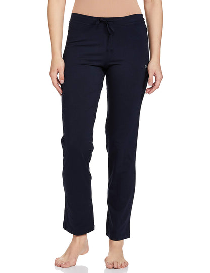 Enamor Essentials Womens Mid Rise Slim Fit Straight Leg Breathable Stretch Cotton Lounge Pants with Drawstring and Invisible Zip