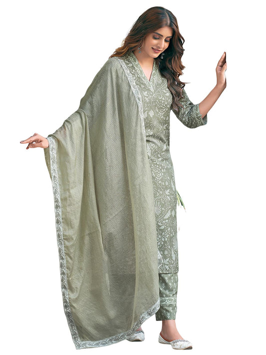 Sanisa Women's Rayon Blend Floral Printed Straight Kurta with Pant and Dupatta | Ethnic Set | Suit Set | Kurta Set