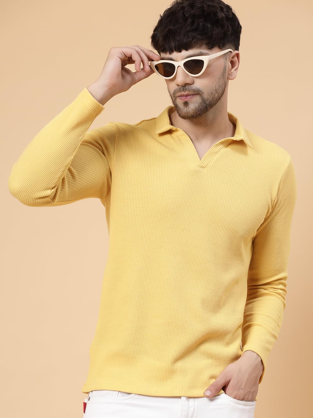 RIGO Mens Solid Regular Fit T-Shirt (HT08231170_Yellow