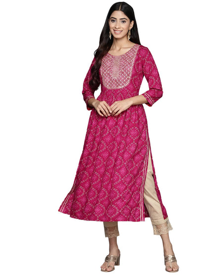 Libas Magenta Yoke Design Rayon A-Line Kurta
