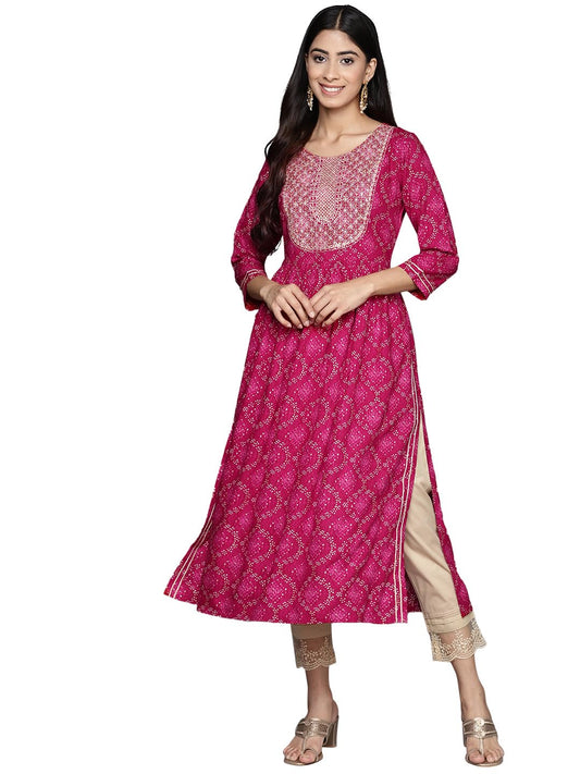 Libas Magenta Yoke Design Rayon A-Line Kurta