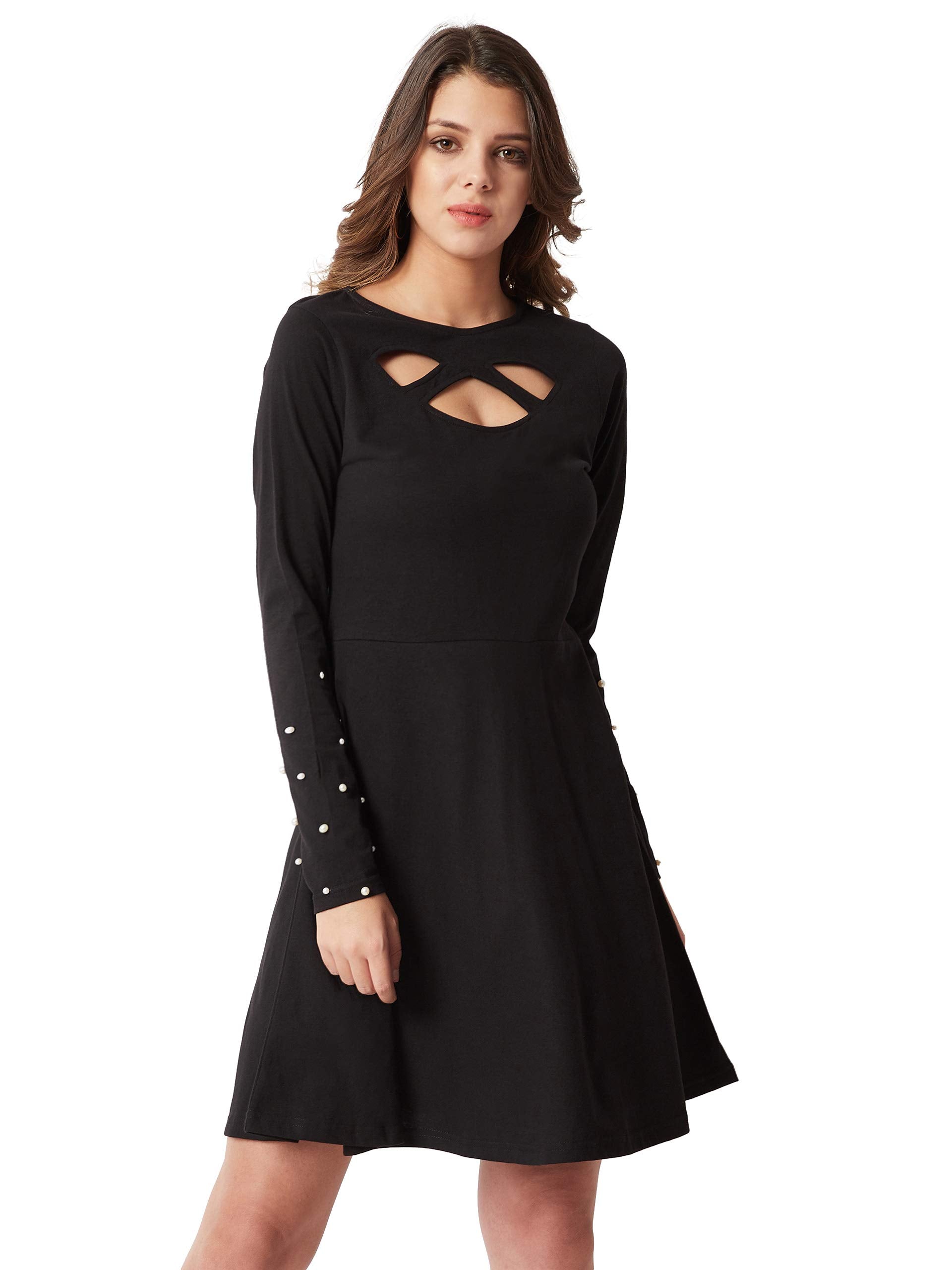 Miss Chase WomenS Cotton Cut-Out Dress(Mcaw18D10-89-62-02,Black,X-Small)