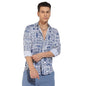 Campus Sutra Mens Indigo Blue Contrast Aztec Shirt for Casual Wear | Spread Collar | Long Sleeve | Button Closure | Rayon Slub