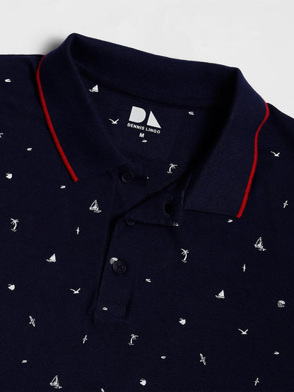Dennis Lingo MenS Cotton Navy Tropical Polo T-Shirt
