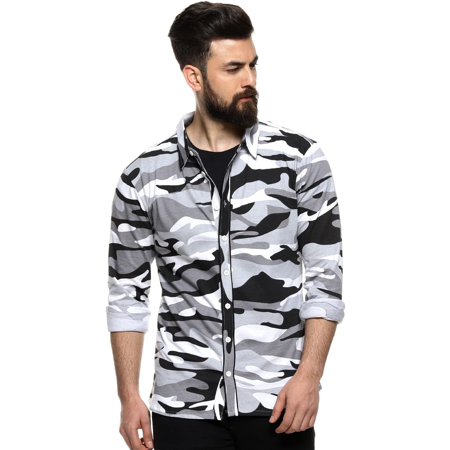 Campus Sutra Mens Regular Fit Full Sleeve Shirt for Casual Wear |Grey|Colorblock|Front Spread Collar|Shirt Crafted with Comfort