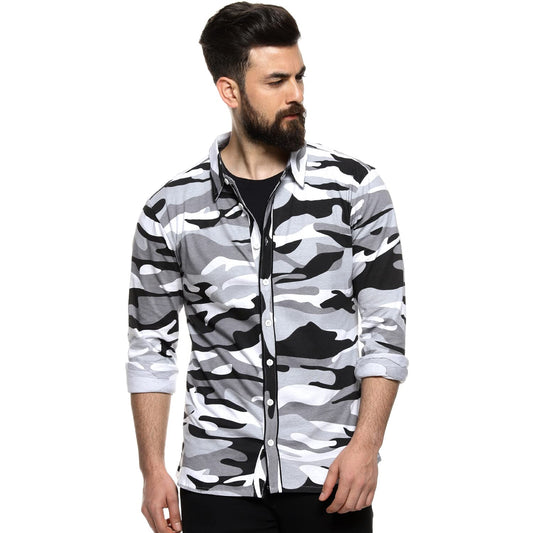 Campus Sutra Mens Regular Fit Full Sleeve Shirt for Casual Wear |Grey|Colorblock|Front Spread Collar|Shirt Crafted with Comfort
