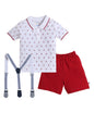 Bumzee White & Green Boys Half Sleeves T-Shirt & Short Set With Suspender Age - 18-24 Months (Peb8047E-Wht.Grn)