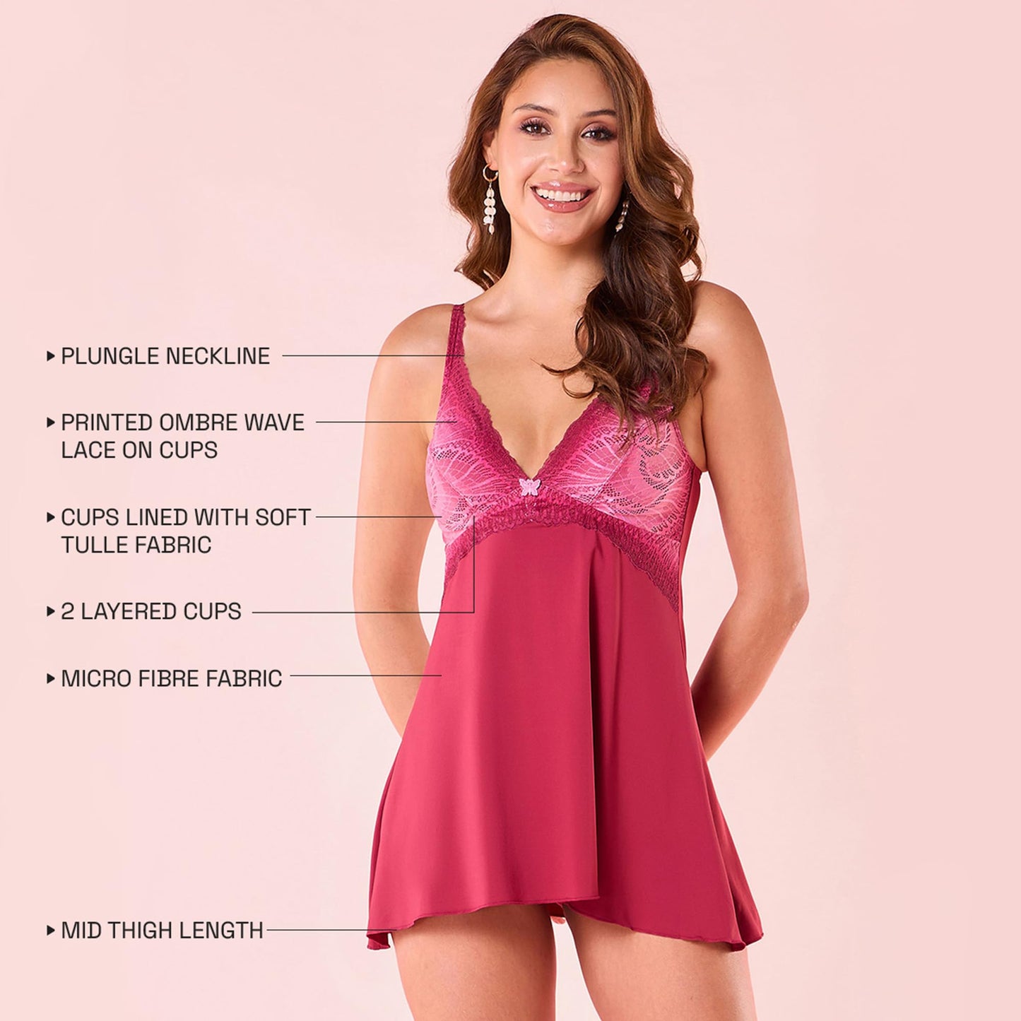 Enamor N191 Non-Padded Wire-Free Plunge Scallop-Wave Babydoll