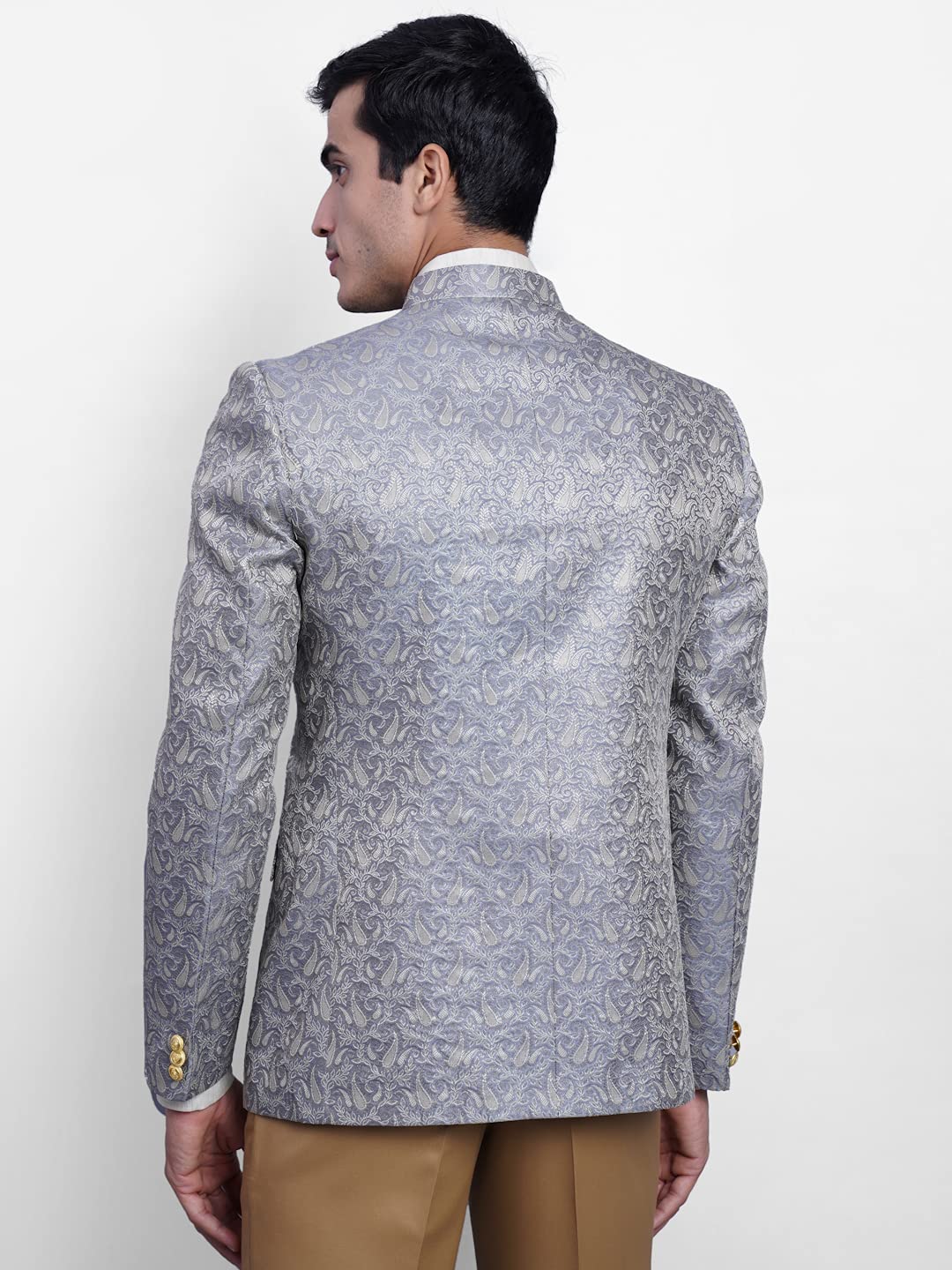 WINTAGE Mens Banarasi Rayon Cotton Festive and Casual Bandhgala Jodhpuri Blazer : Grey