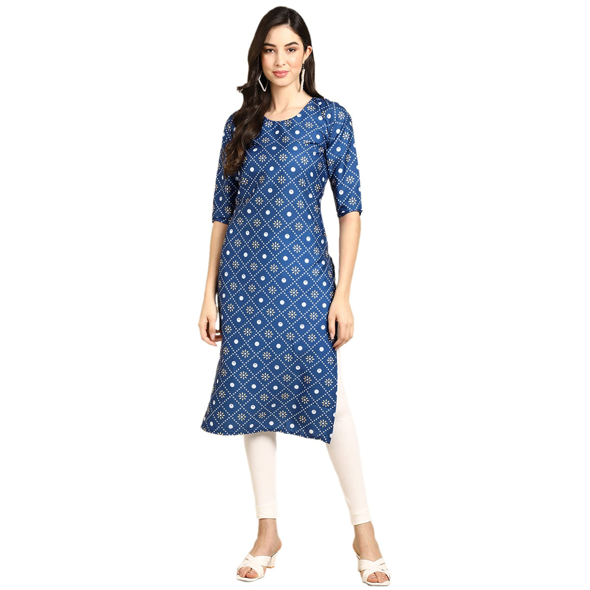 Pinkmint Stylish Women's Crepe Blue Color Ethnic Motif Printed Straight Kurti (C-530353-S)