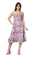 Oomph! WomenS Western & Fusion Wear Printed Crepe Dress For Women, Smocked Bodice, Pink - Md1058