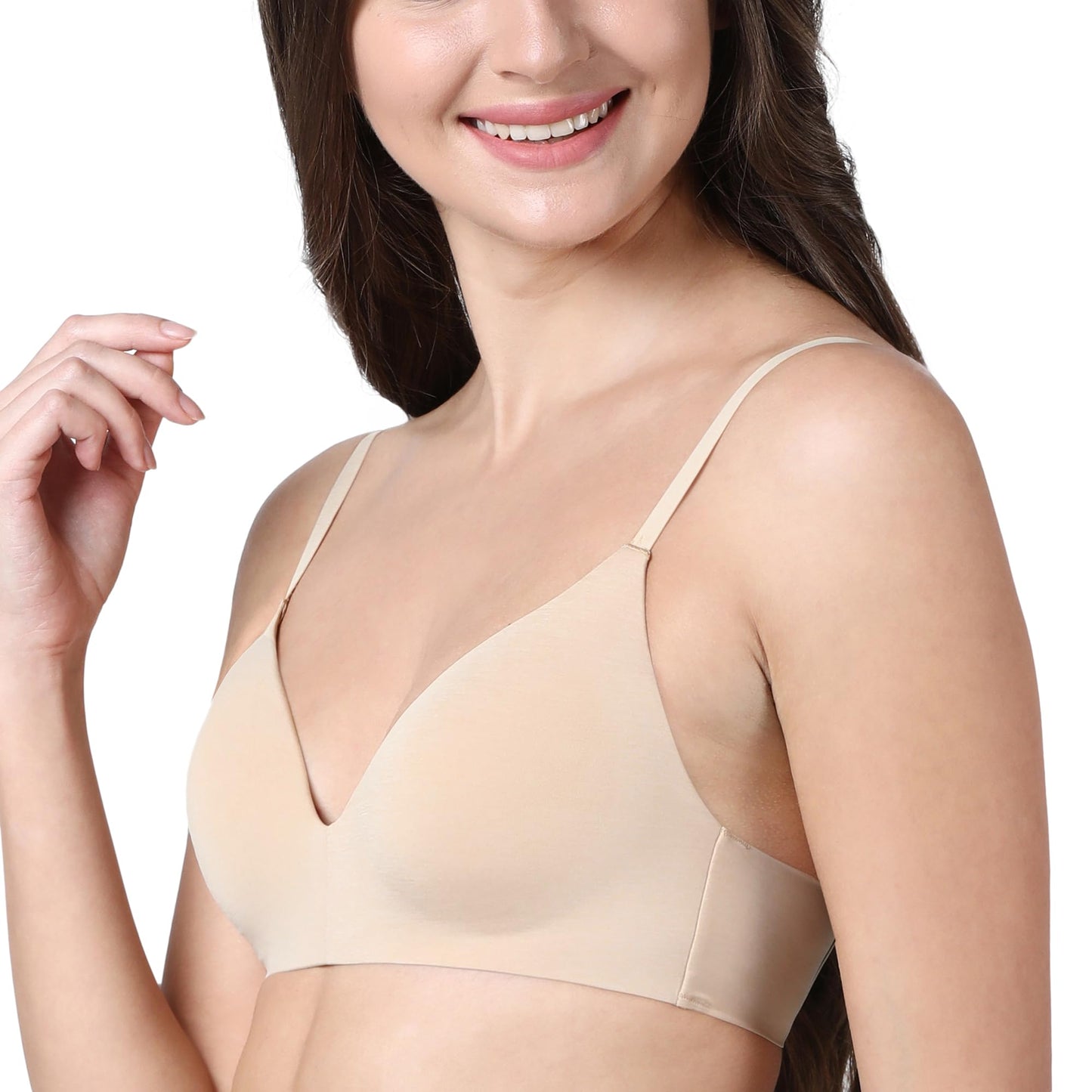 Enamor F084 Seamless Ultra Smoothening With Invisible Edges T-Shirt Bra - Padded Wirefree Medium Coverage - Nude