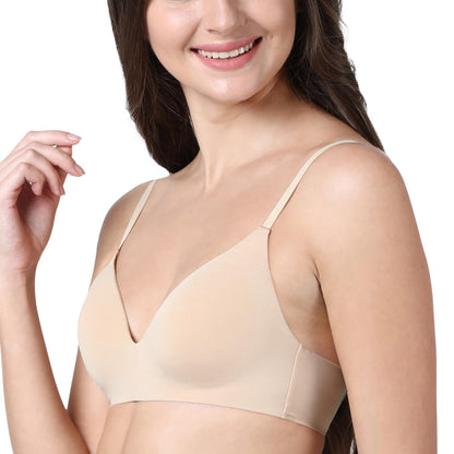 Enamor F084 Seamless Ultra Smoothening With Invisible Edges T-Shirt Bra - Padded Wirefree Medium Coverage - Nude