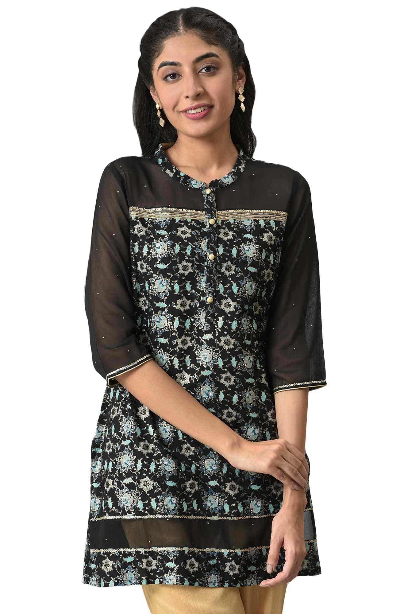 Aurelia Women Liquorice Rayon Floral Printed Straight Kurta_22Aua13588P-506243_4Xl Black