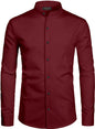 Mildin MenS Regular Cotton Blend Red Slim Fit Solid Button Down Mandarin Chinese Collar Full Sleeve Curved Hemline Casual Shirt