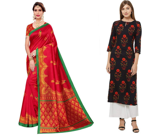 ANNI DESIGNER Women's Printed Saree and Printed Kurti (RUTI-SK-6M (5))