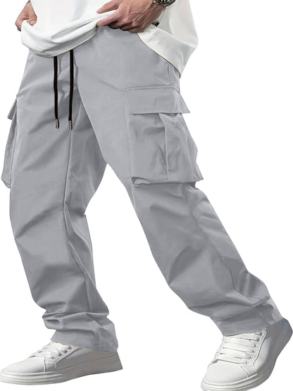 Indoprimo MenS Cotton Trousers Cargo Style With Drawstring Both Side Pockets Solid Pattern Regular Fit And Long Length Grey