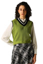 Hubberholme Women Knitted Acrylic Regular Fit V Neck Sleeveless Sweaters Green