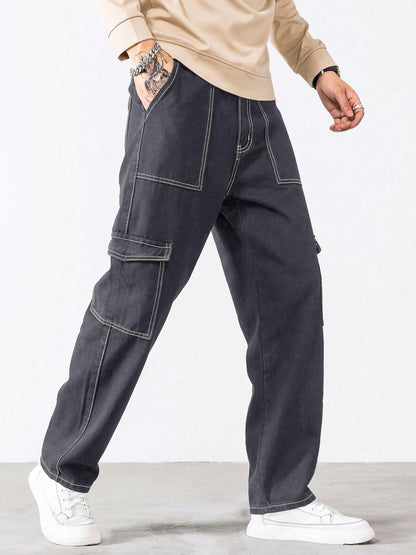 Noble Monk MenS Baggy Fit Jeans | Cargo Pocket | Streachable Jean For Mens Black