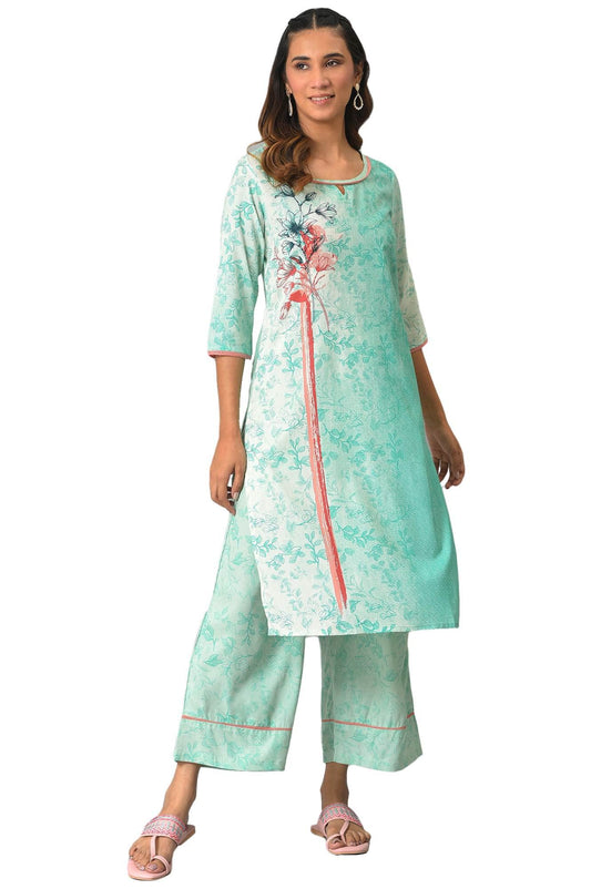 Blue Floral Printed with Zari Embroidery Liva Dress and Dupatta
