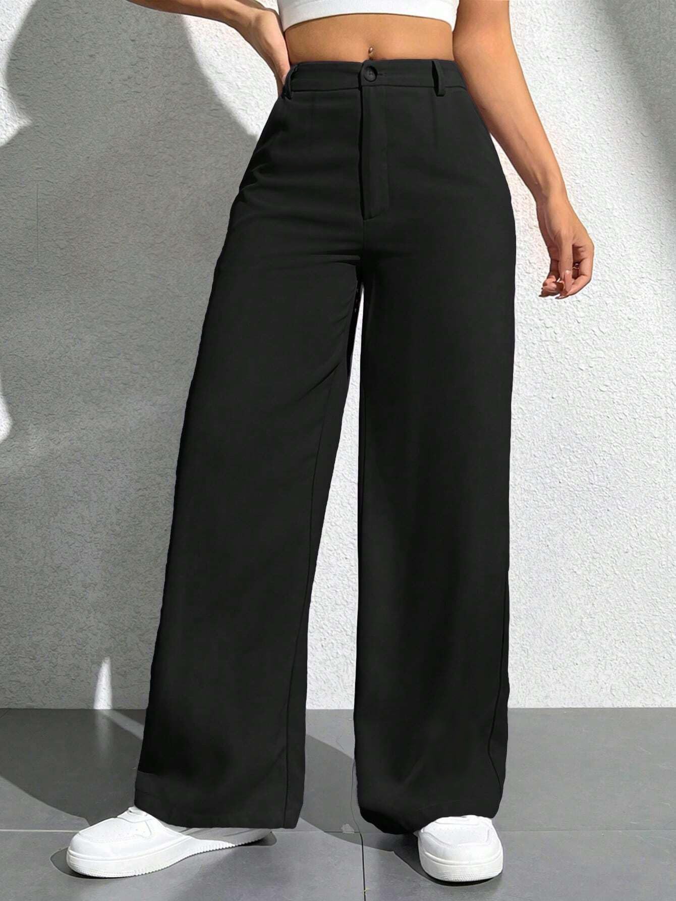 Toochki Tailored Trousers for Womens | Women High-Waisted Pant | Solid Korean Bottom Wear Trouser Black