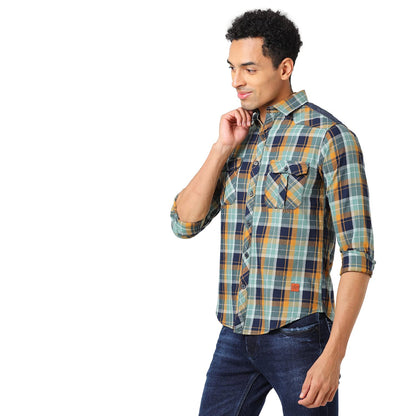 Campus Sutra Mens Multicolour Cargo Tartan Plaid Shirt for Casual Wear | Spread Collar | Long Sleeve | Button Closure | Cotton