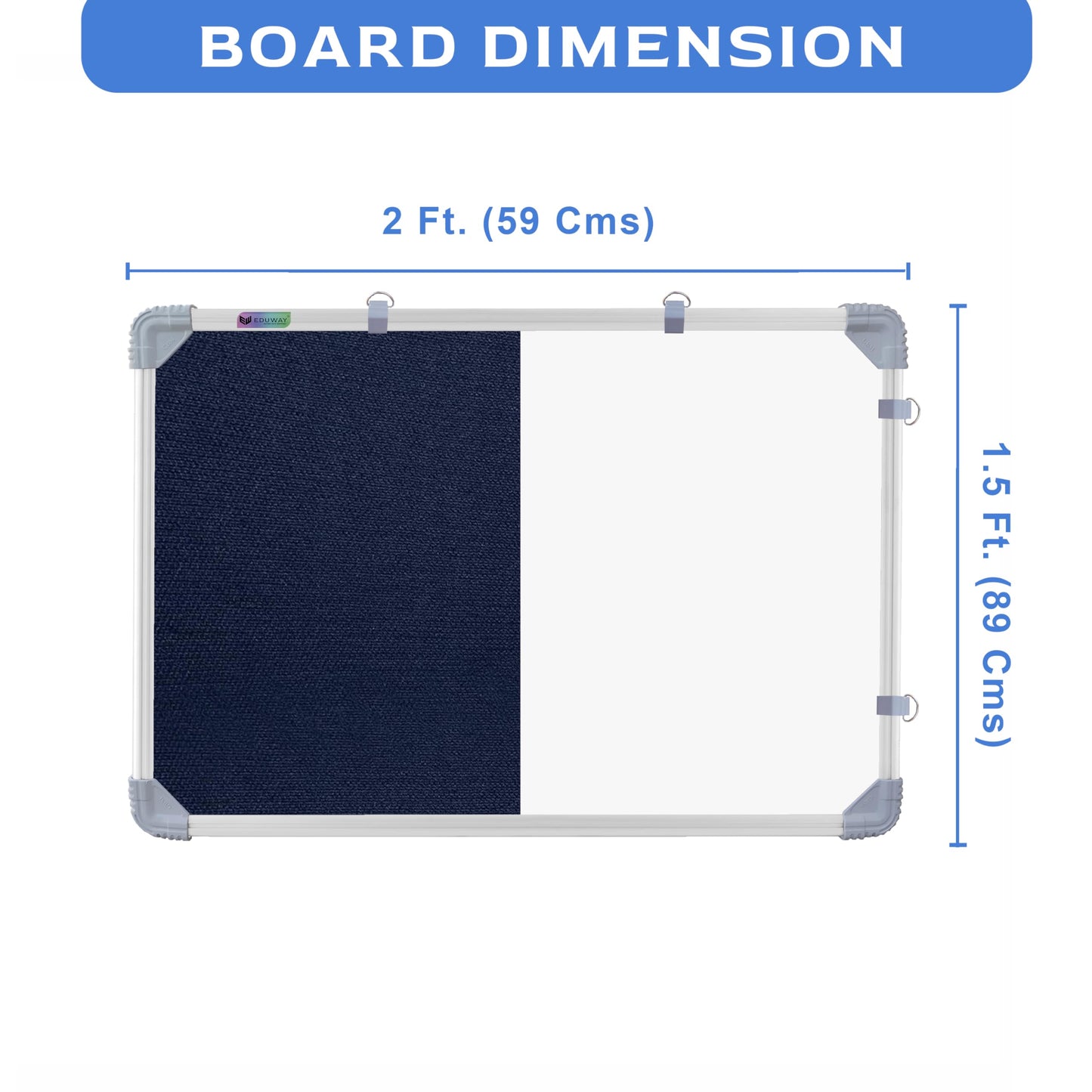 Eduway 1.5X2 Ft. Combination Board Non Magnetic Whiteboard With Blue Pin-Up Notice Board With 30 Push Pins For Home, Office & Sc