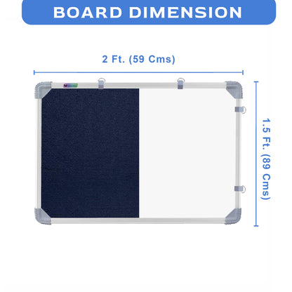Eduway 1.5X2 Ft. Combination Board Non Magnetic Whiteboard With Blue Pin-Up Notice Board With 30 Push Pins For Home, Office & Sc