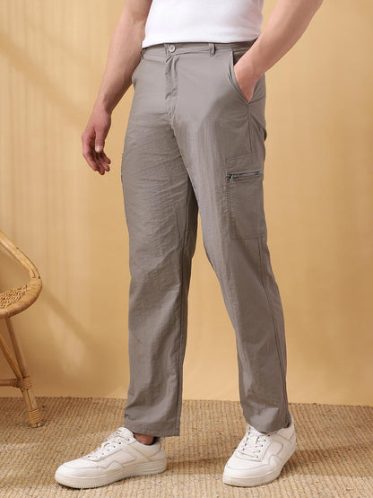 Dennis Lingo Men Solid Nylon Mid Rise Straight fit Cargo Trouser