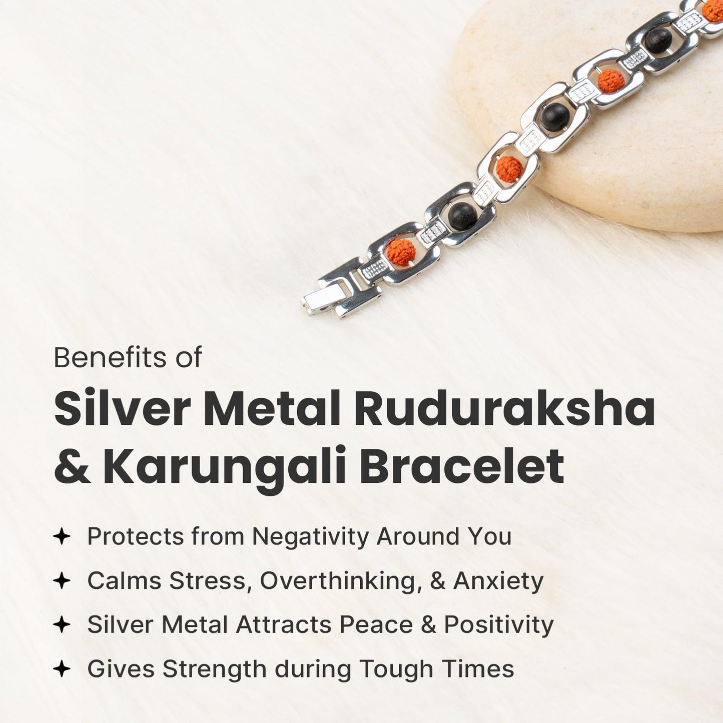 Astrotalk Metal Rudraksha & Karungali Bracelet (Silver) | Spiritual Protection & Mental Peace Energy | Ebony Wood & 5 Mukhi Rudraksha Healing Bracelet for Man & Women | Gift for Man & Woman