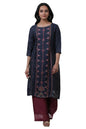 W Dark Blue Floral Printed Glitter WomenS Top Palazzo Set