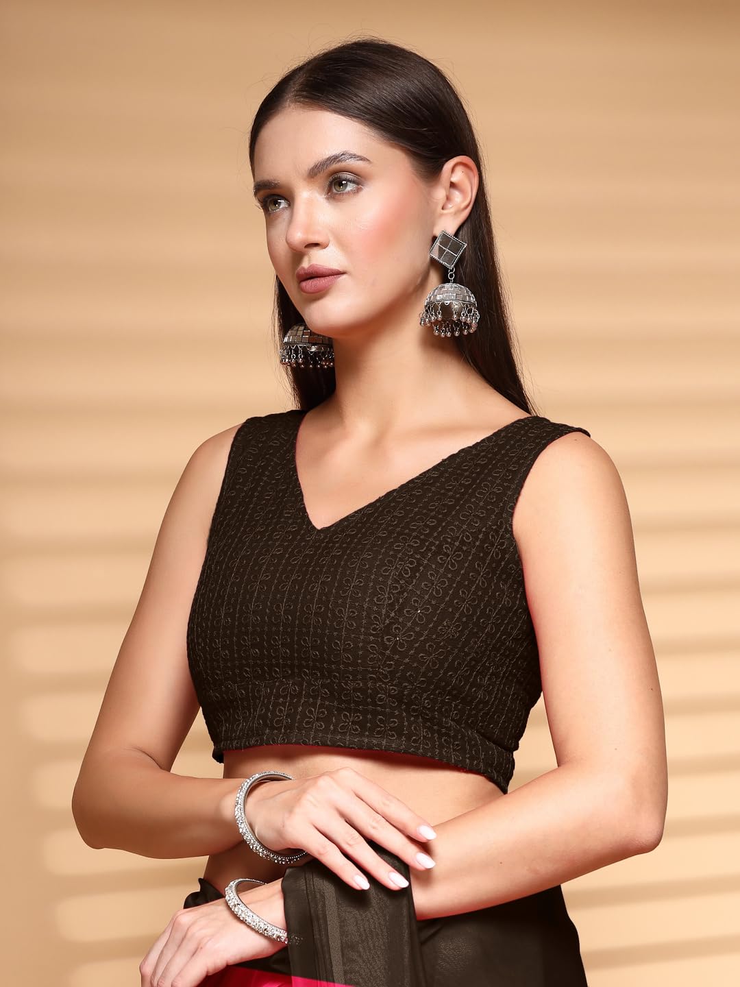 Oomph! Readymade Blouse For Women, Cotton, Sleeveless, V-Neck, Rbbl601