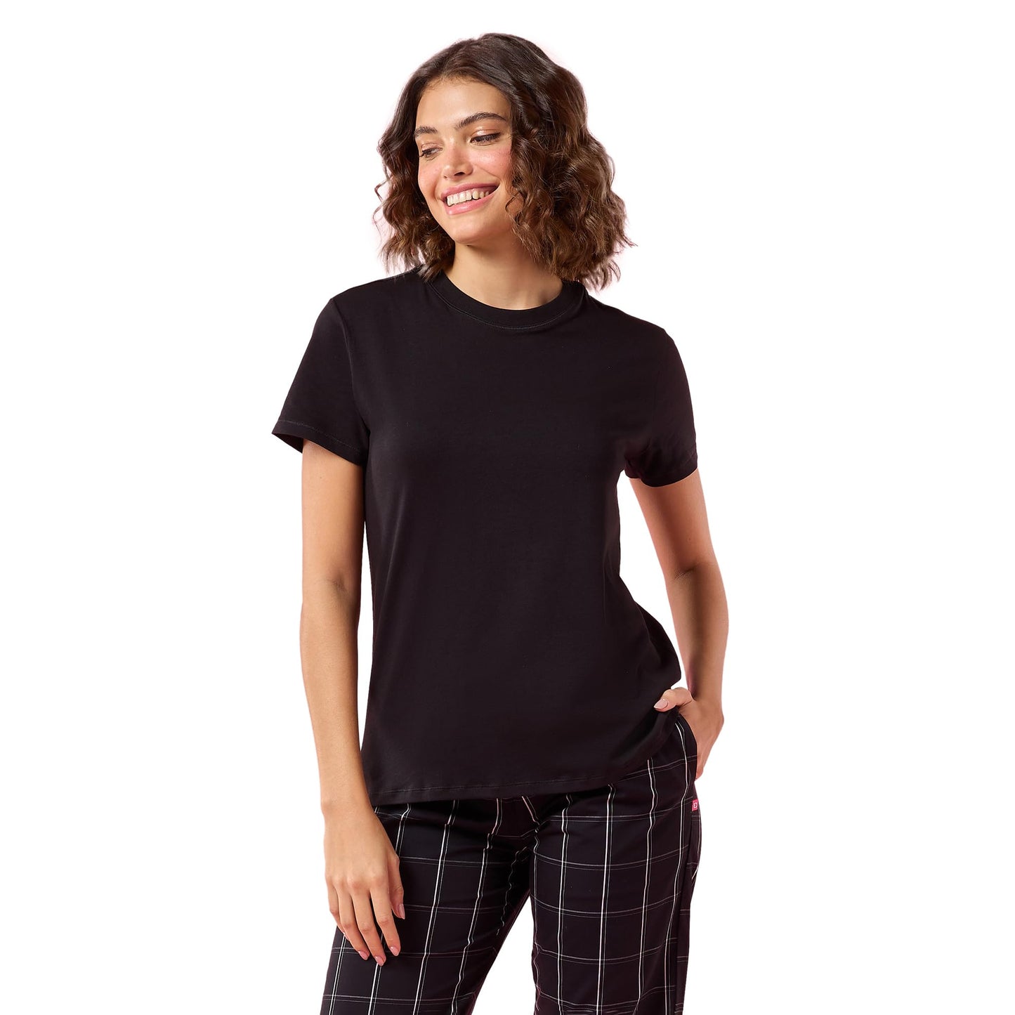 Enamor Womens Solid Relaxed Fit T-Shirt (E311_Jet Black