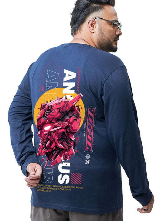 Bewakoof Plus MenS Graphic Print Regular Fit Full Sleeve Round Neck Cotton Jersey Plus Size T-Shirt_657208_Blue_3Xl