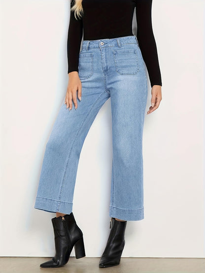 Shasmi Girls & Womens Light Blue Mid-Rise Straight Leg Jeans Comfortable Stretch Denim, Casual Wear, Versatile Style with Pock