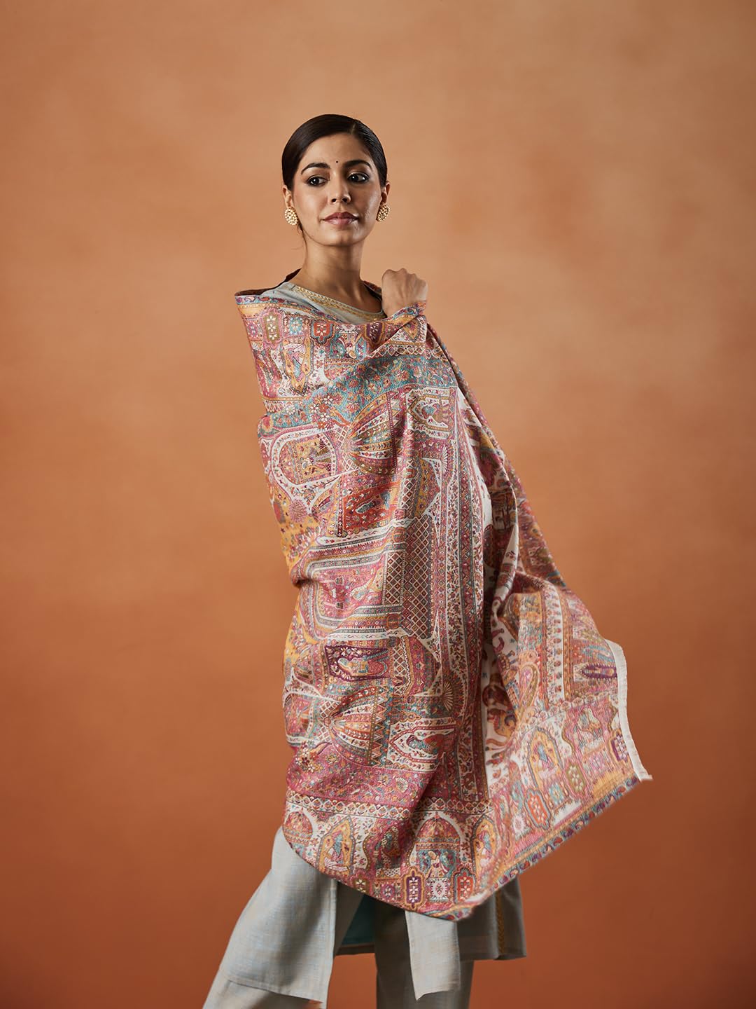 Pashmoda Women Surmai Kaani Wool Blend Kashmiri Shawl (Size: 101X203 CM)