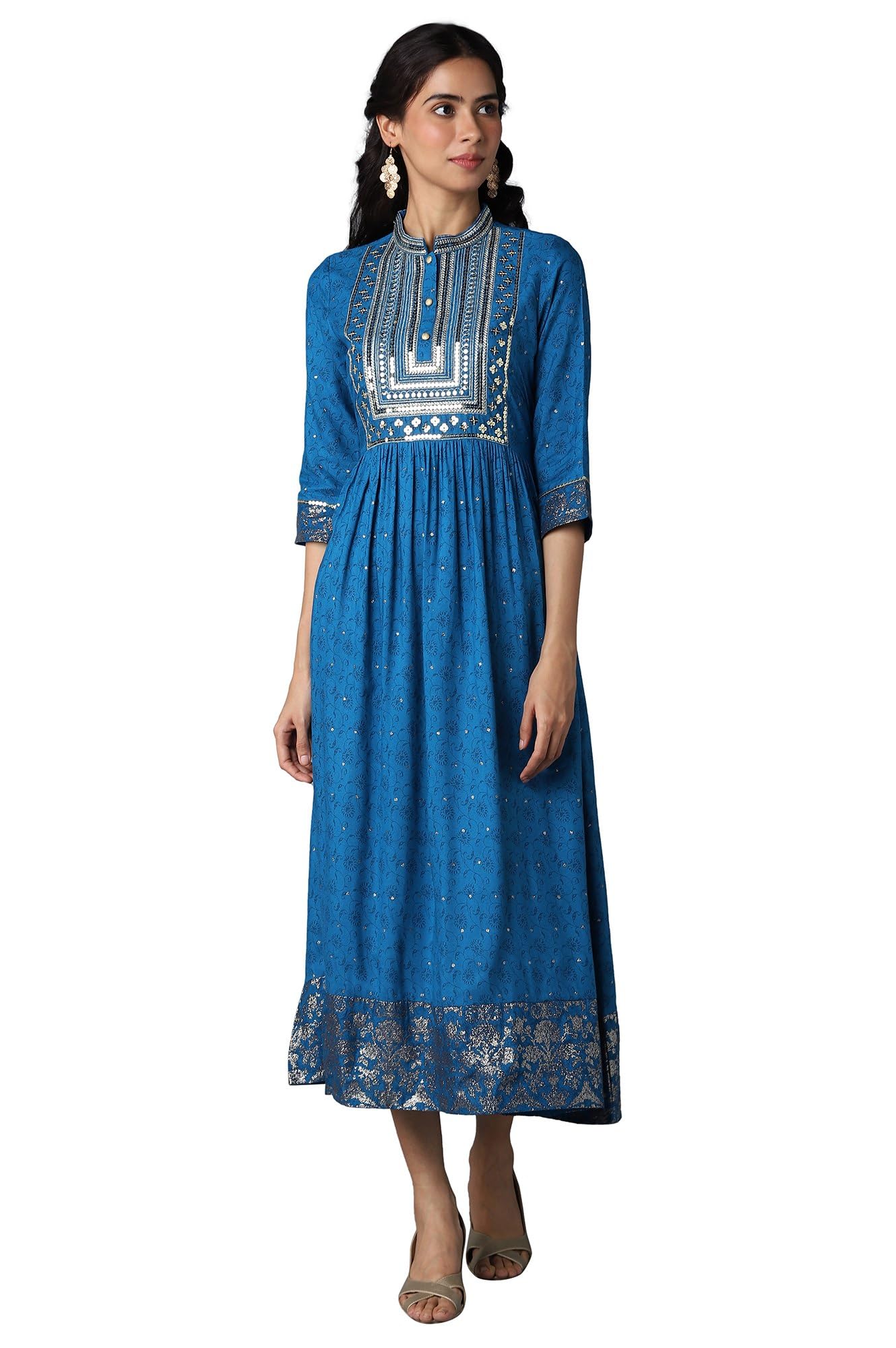 Blue Zari Embroidered Festive Dress