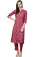 ishin Women's Pure Cotton Purple Printed & Gotta Patti A-Line Kurta suit set with Pant