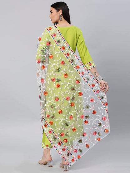 ANNI DESIGNER Women's Cotton Blend Solid Straight Kurta with Pant & Dupatta (SOFA-PARROT)