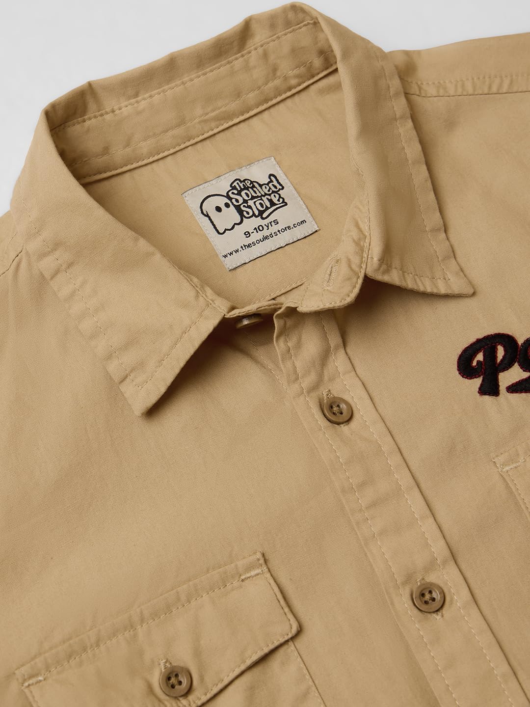 The Souled Store Peanuts: Good OlSnoopy Young Boys Cotton Long Sleeve Spread Collar Neck Button Front Regular Fit Shirts Beige